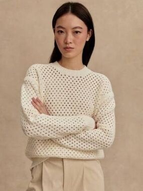 VARLEY Grady Boucle Knit Women's XS Cream Crewneck Sweater Athleisure Coastal